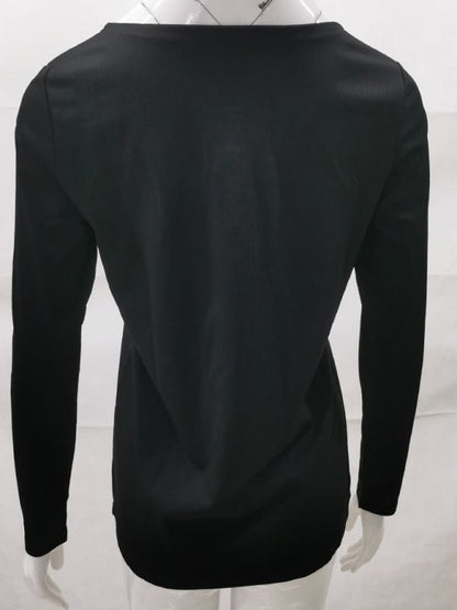 Solid Button Slim Long Sleeve Top Bottom Shirt