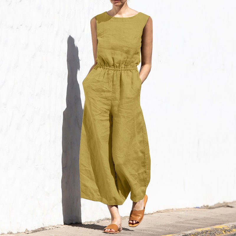 Solid color high waist sleeveless trousers women&