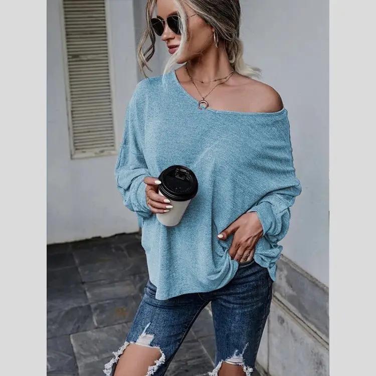 Solid color loose tie back drop shoulder T-shirt loose casual all-match