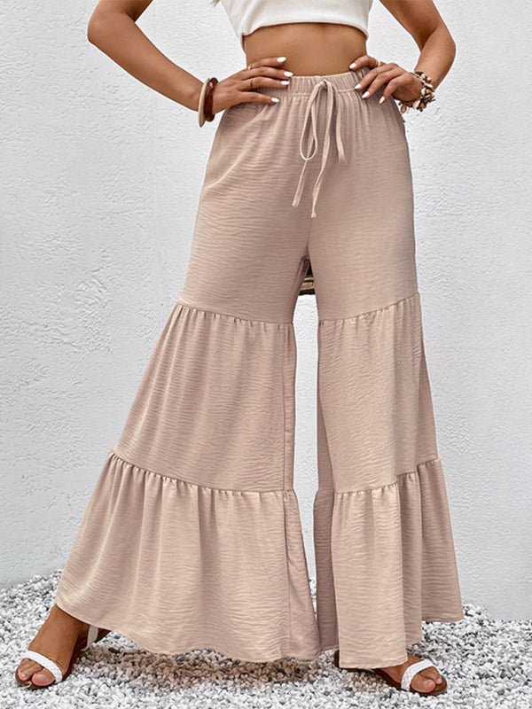 Summer New Casual Elastic Pants High Waist Stitching Flared Pants