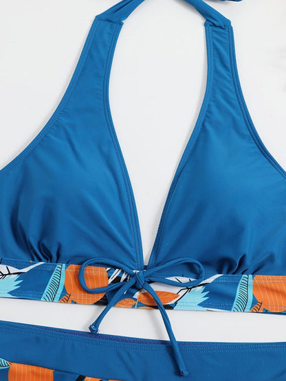 Maillot de bain femme fendu taille haute Boxer cravates imprimé couleur unie couture Bikini 