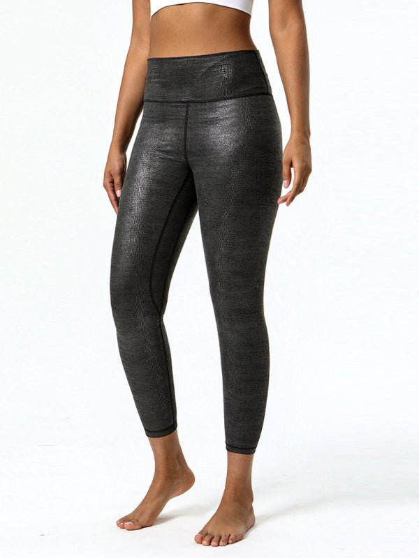 Textured-leather high-stretch yoga pants