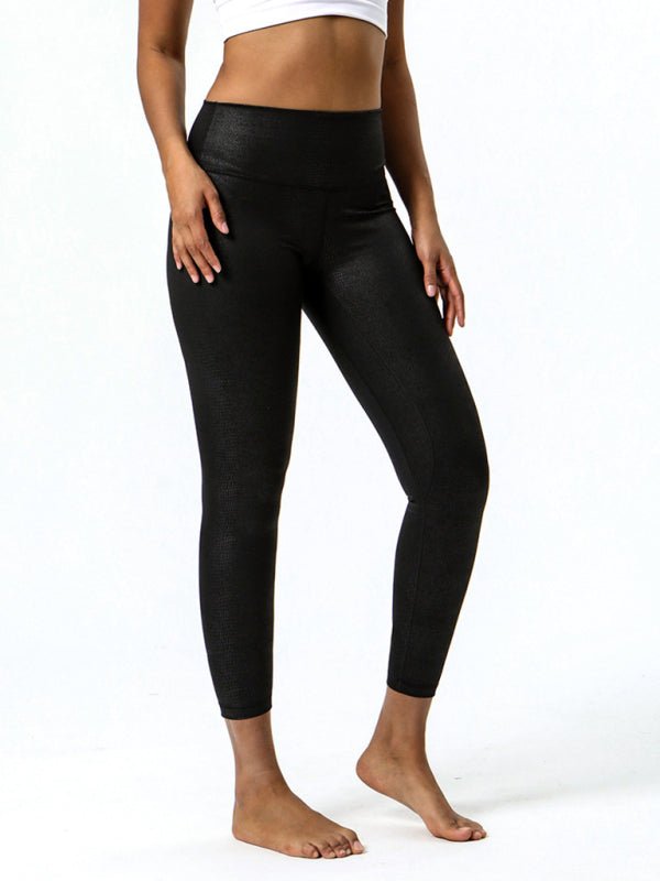 Textured-leather high-stretch yoga pants