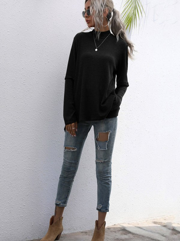 Turtleneck Top Solid Color Long Sleeve Loose Bottoming Knit Sweater