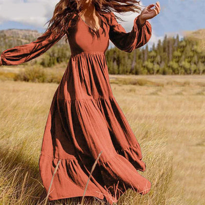 Robe élégante à manches longues de couleur unie pour femmes 