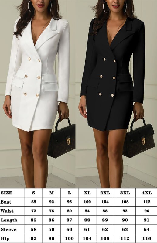 V-Neck Double Breasted Suit Coat Dress