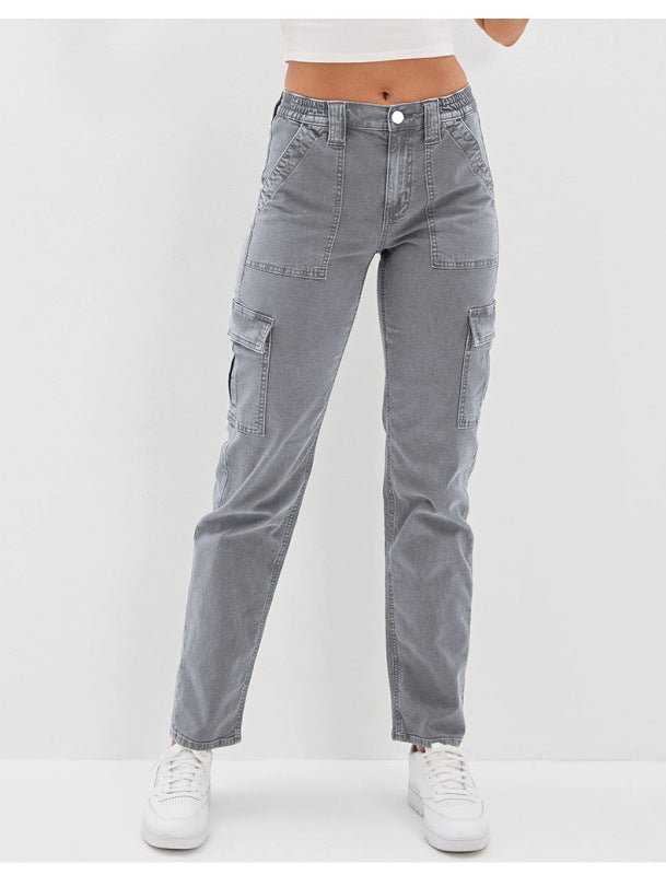 Pantalon décontracté en coton pour femme avec boutons lavés 