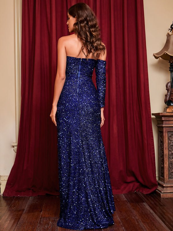 Neues, sexy Pailletten-Partykleid mit Röhrenoberteil und Schlitz für Damen 