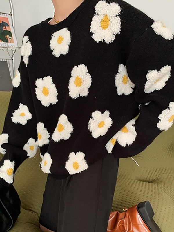 Women’s 3D Soft Knit Flower Print With Long Sleeves Sweater