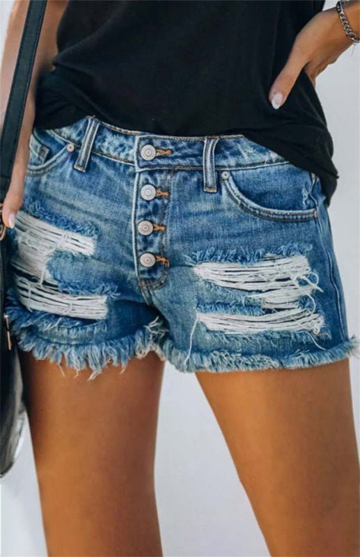 Short en jean à ourlet brut avec poche drapeau américain pour femme 