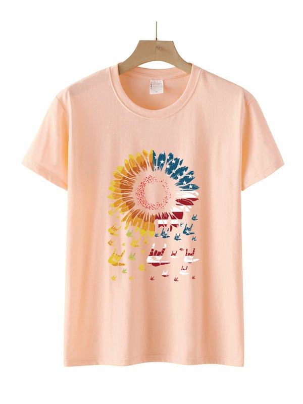 Sonnenblumen-Shirt mit amerikanischer Flagge für Damen 