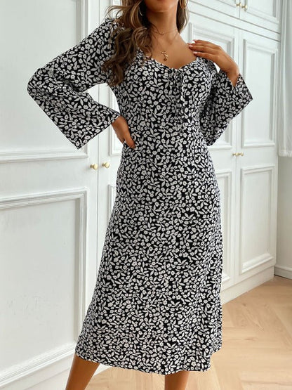 Robe femme dos nu imprimée à manches longues 