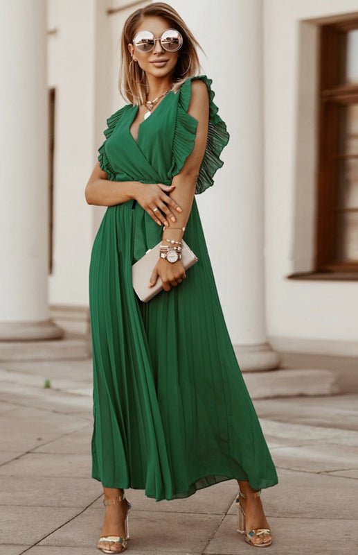 Frauen Strand Sexy Lotusblatt Ärmel Chiffon Faltenrock Einfarbig Kleid