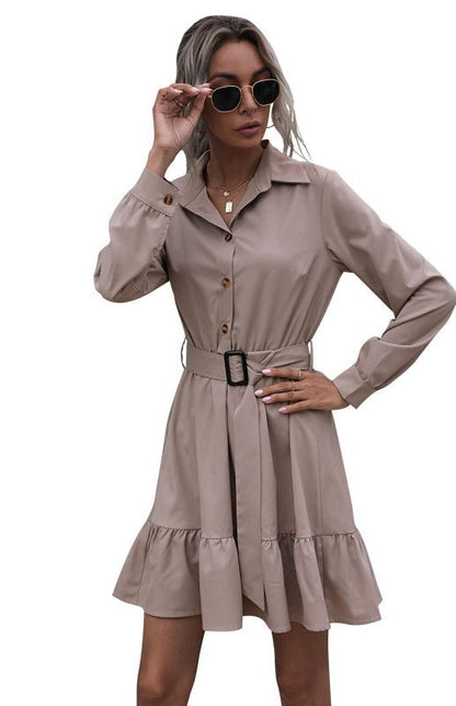 Robe trapèze avec ceinture et ourlet à volants pour femmes 