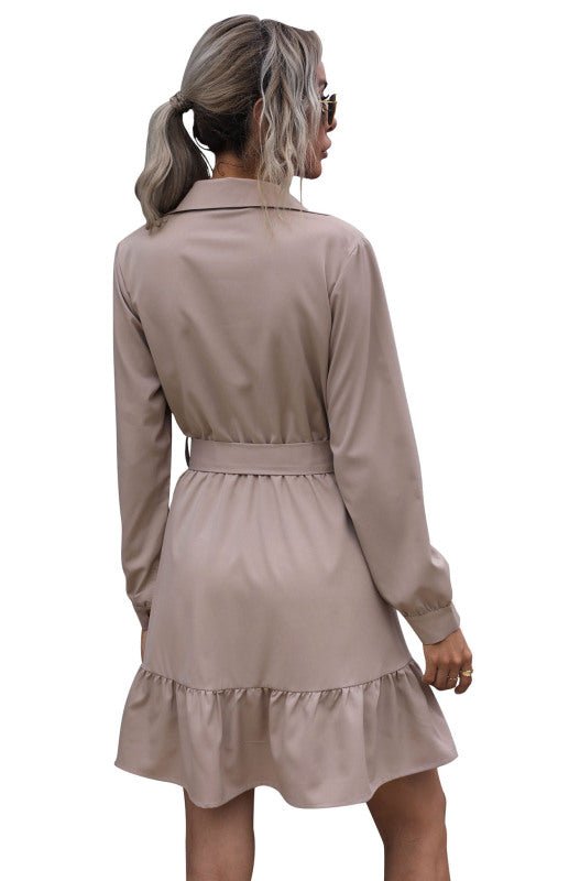 Robe trapèze avec ceinture et ourlet à volants pour femmes 