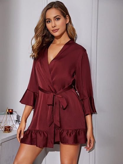 Damen-Bademantel mit Gürtel, Loungewear 