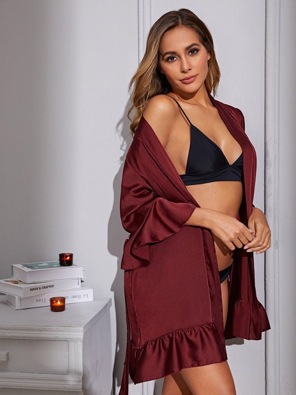 Damen-Bademantel mit Gürtel, Loungewear 