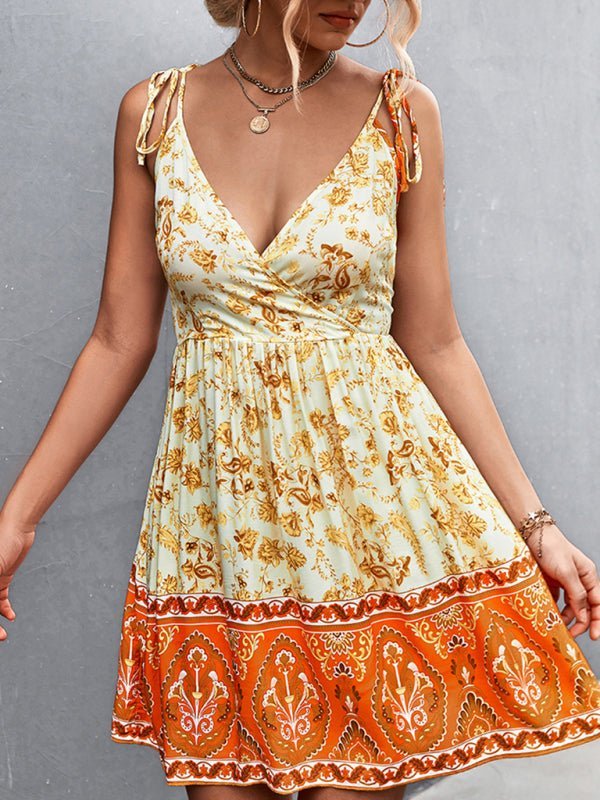 Robe à fleurs de positionnement dos nu style bohème vacances pour femmes 