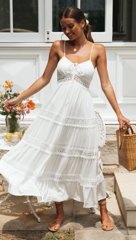 Robe midi bohème à empiècements en dentelle pour femme
