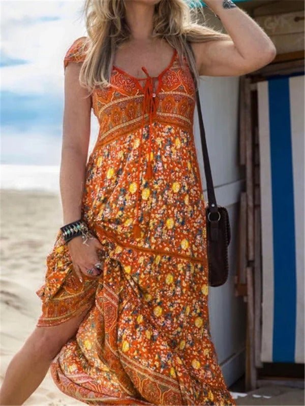 Damen-Resort-Kleid mit Bohemian-Print 