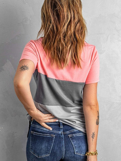 T-shirt décontracté à manches courtes et col rond pour femme 