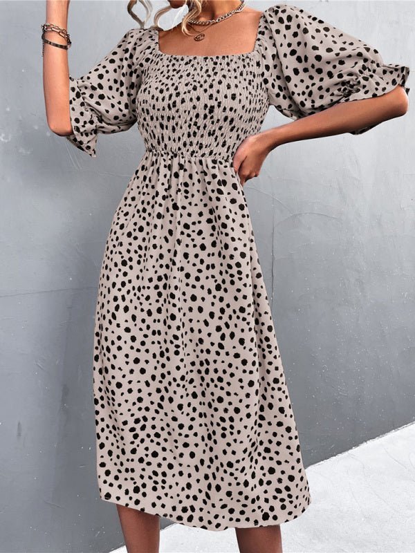 Damen Casual Fashion Square Neck One-Wort Neck Two-Wear Retro Leopard Print Kleid 