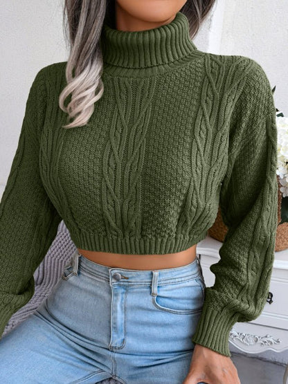 Damen-Strickpullover mit langen Ärmeln und Stehkragen und freiliegendem Bauchnabel 