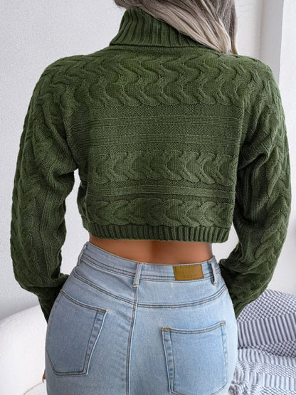 Damen-Strickpullover mit langen Ärmeln und Stehkragen und freiliegendem Bauchnabel 