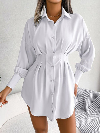 Robe chemise asymétrique décontractée pour femmes, manches lanternes, taille, jupe 