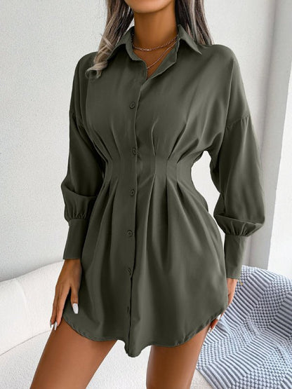 Robe chemise asymétrique décontractée pour femmes, manches lanternes, taille, jupe 