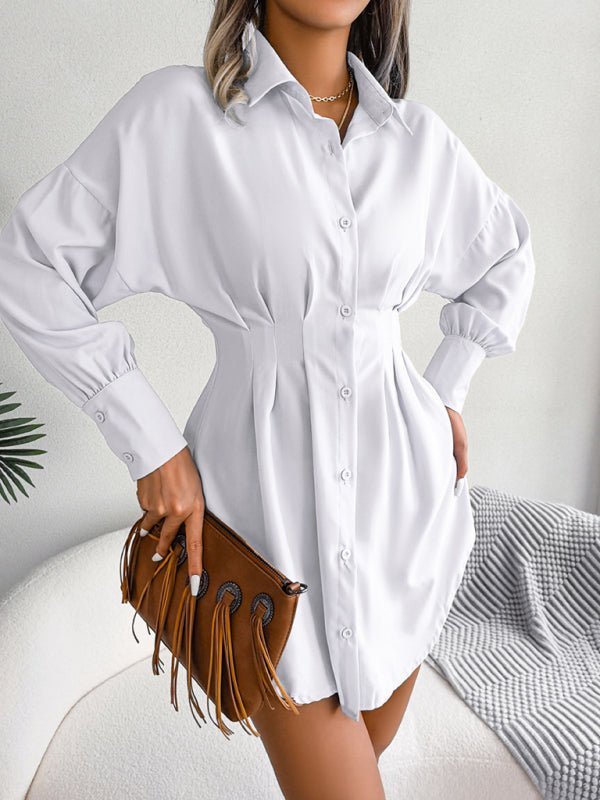 Robe chemise asymétrique décontractée pour femmes, manches lanternes, taille, jupe 