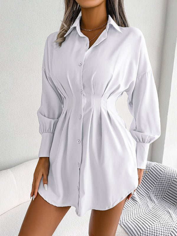 Robe chemise asymétrique décontractée pour femmes, manches lanternes, taille, jupe 