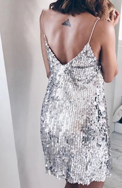 Robe décontractée à paillettes et col en V pour femmes 