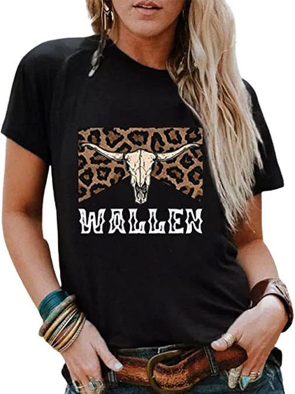 Damen Casual Kurzarm Tops Highland Cow Western Cowboy Vintage Athletic T-Shirt 