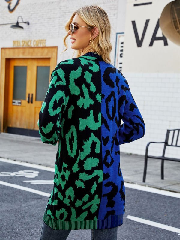 Cardigan à motif imprimé léopard color block pour femme 