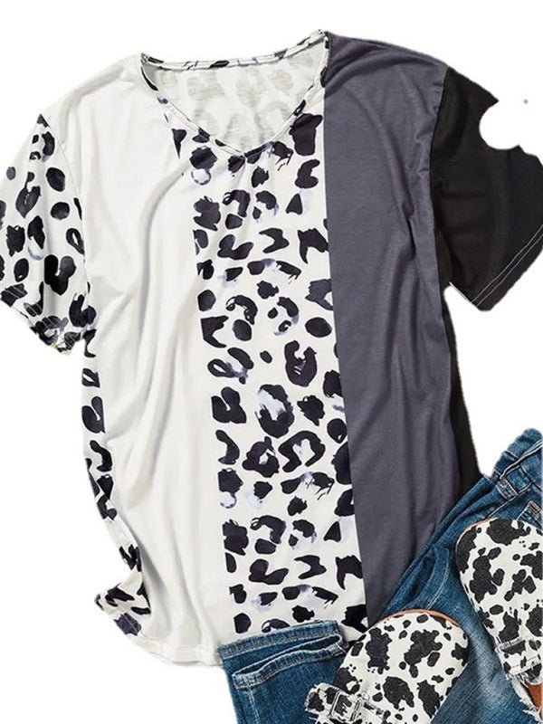 T-shirt à imprimé léopard color block pour femme 