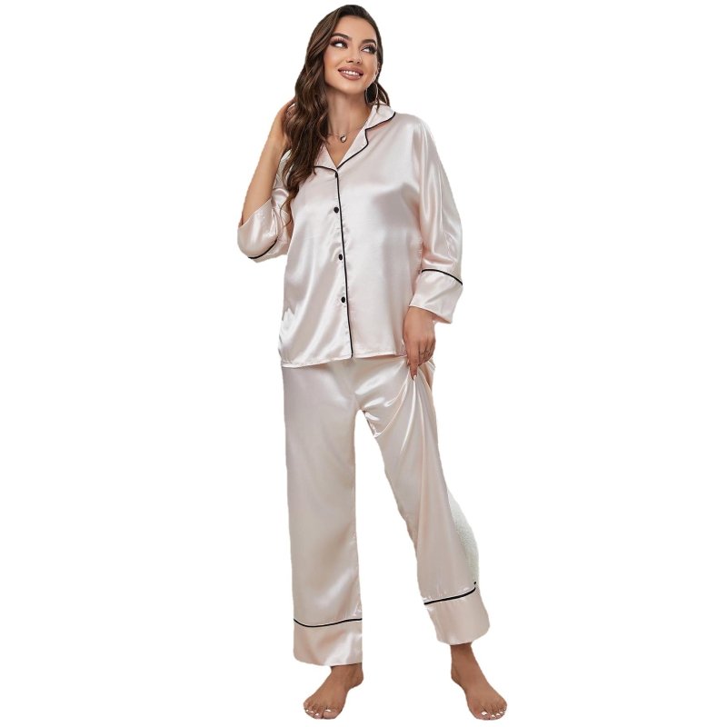Damen-Pyjama-Sets aus Seidenimitat in Colour-Blocking-Optik mit langen Ärmeln 