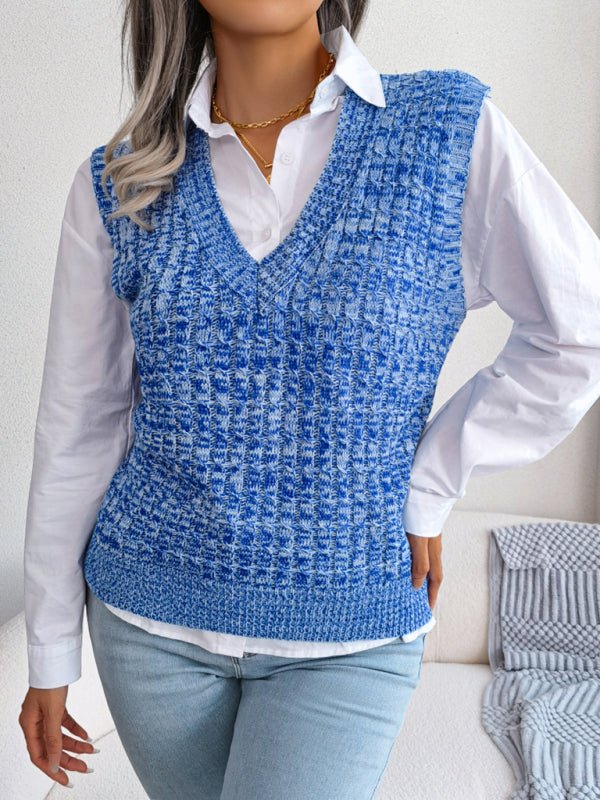 Gilet tricoté à col en v pour femmes, couleur pâte frite torsadée, pull-over 