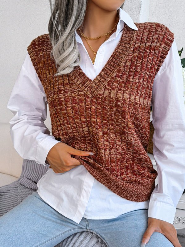 Gilet tricoté à col en v pour femmes, couleur pâte frite torsadée, pull-over 