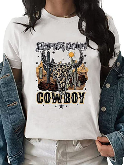 T-shirt graphique Cowboy pour femmes 