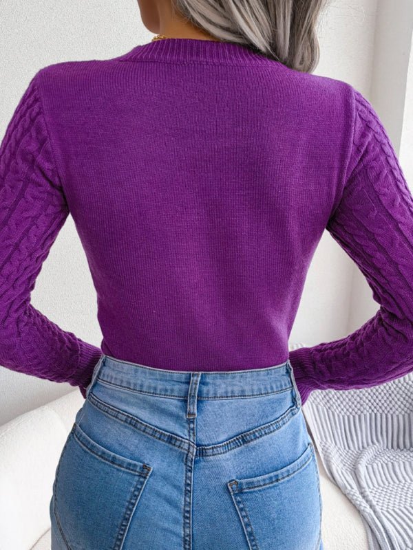 Pull torsadé à manches longues et col rond pour femme 