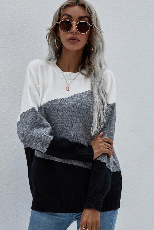 Pull rayé ample à col rond pour femme 