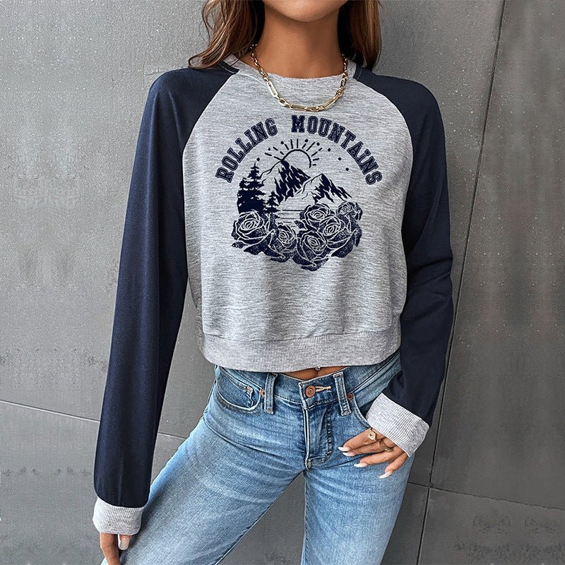 Kurzärmliges Raglan-Sweatshirt mit Grafik für Damen 