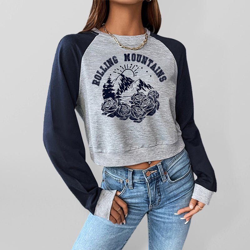 Kurzärmliges Raglan-Sweatshirt mit Grafik für Damen 