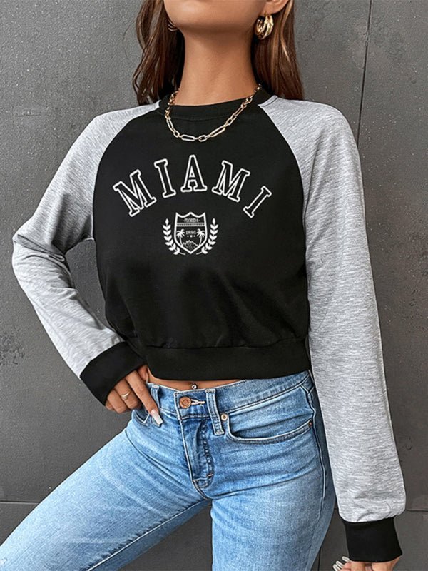 Sweat-shirt court raglan à manches longues pour femmes 