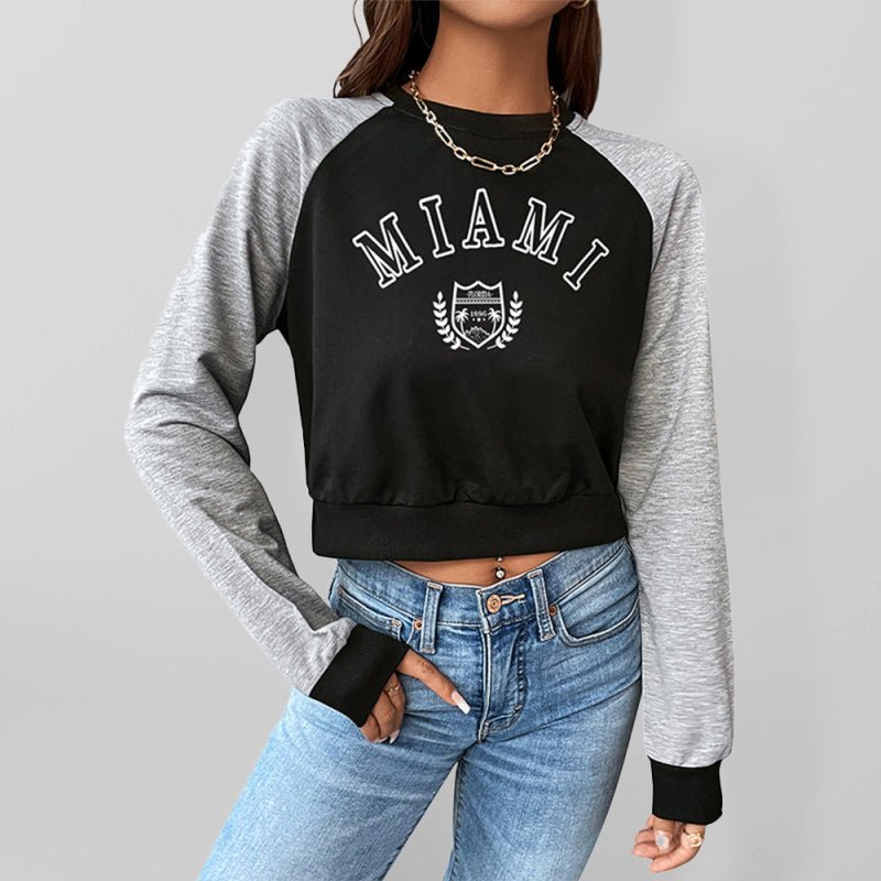 Sweat-shirt court raglan à manches longues pour femmes 