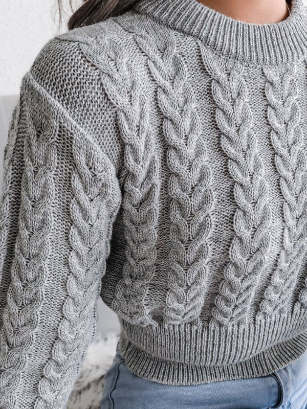 Damen-Strickpullover mit tief angesetzten Ärmeln und verdrehter Taille 