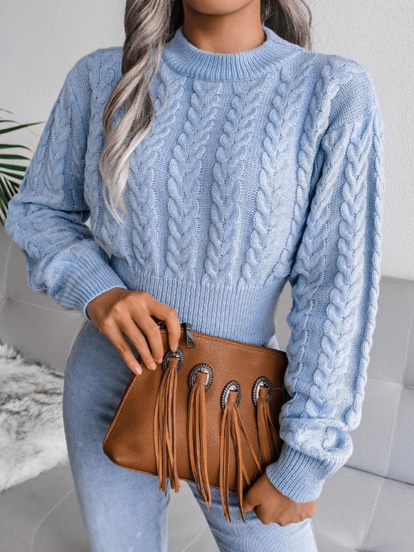 Damen-Strickpullover mit tief angesetzten Ärmeln und verdrehter Taille 