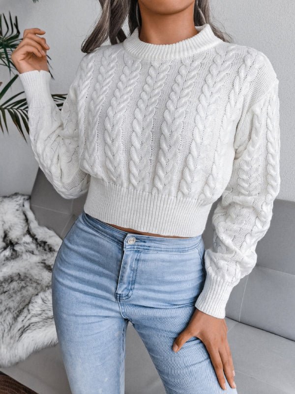 Pull court en tricot à manches tombantes et taille torsadée pour femme 