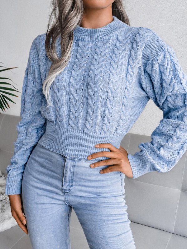 Pull court en tricot à manches tombantes et taille torsadée pour femme 